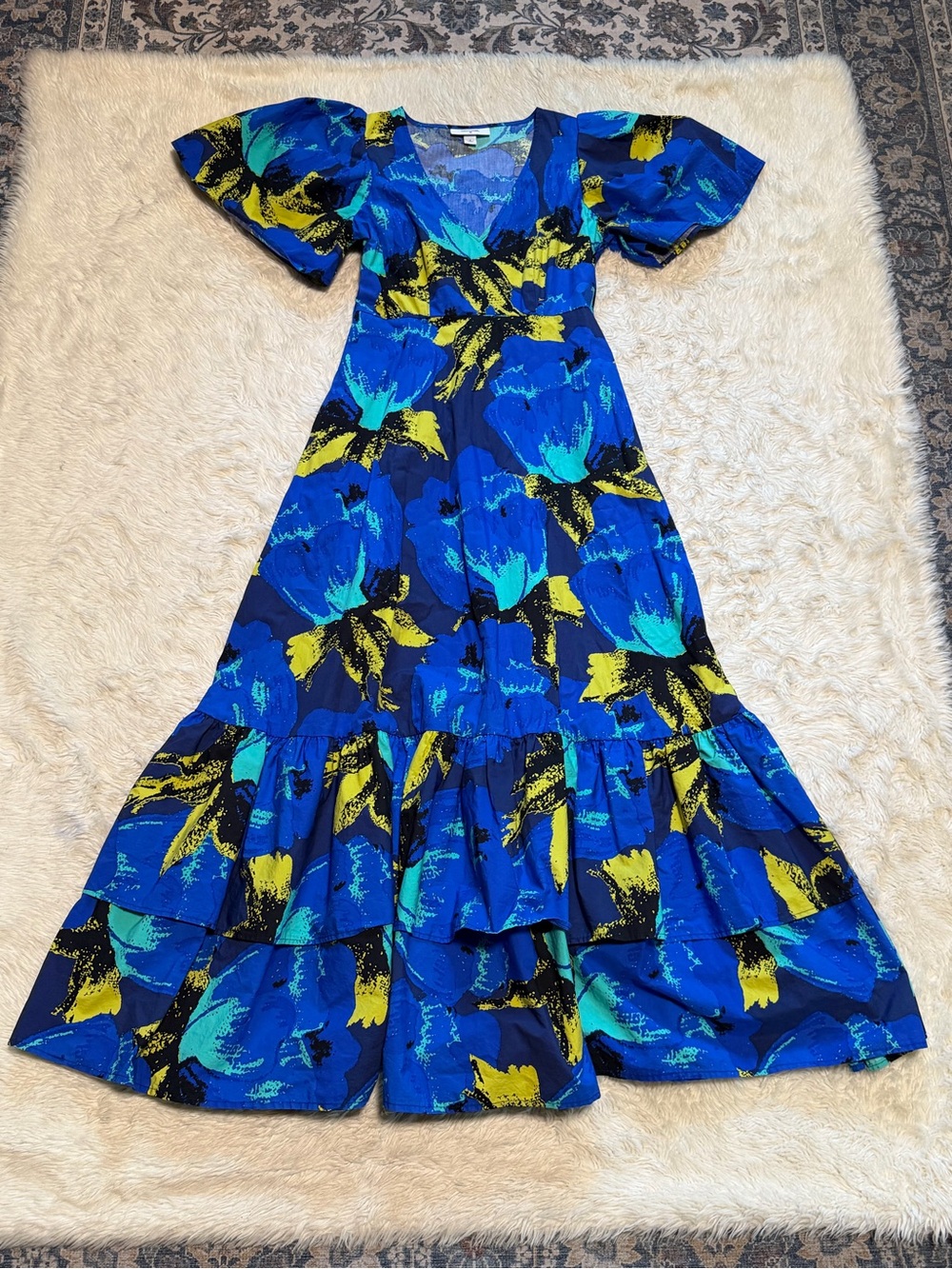 Christopher John Rogers x Target Floral Tiered Puff Sleeve Dress in Blue - 2 - Picture 2 of 4